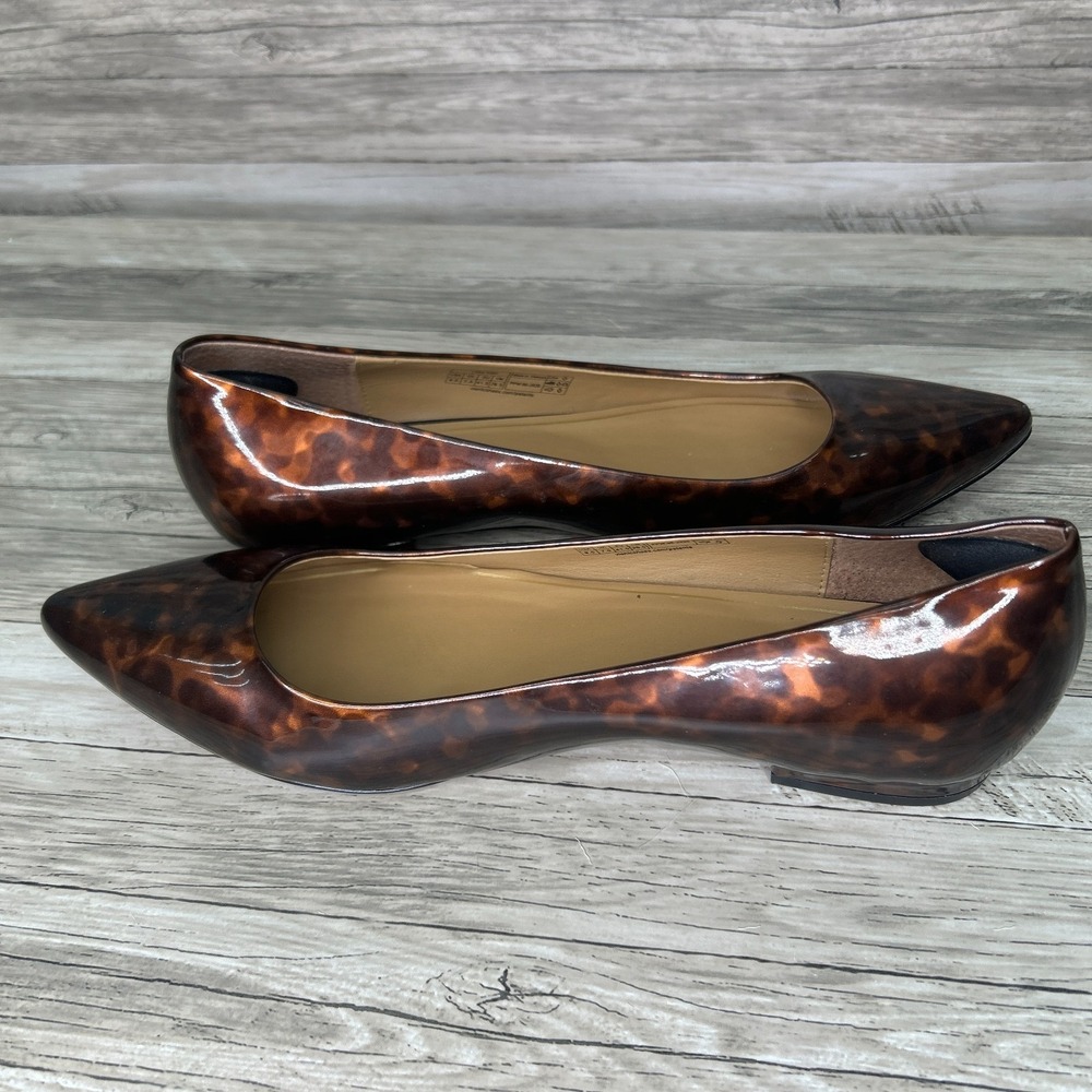 Vionic Women's Pointed Toe Tortoiseshell Patent Flats in Brown - Picture 6 of 14